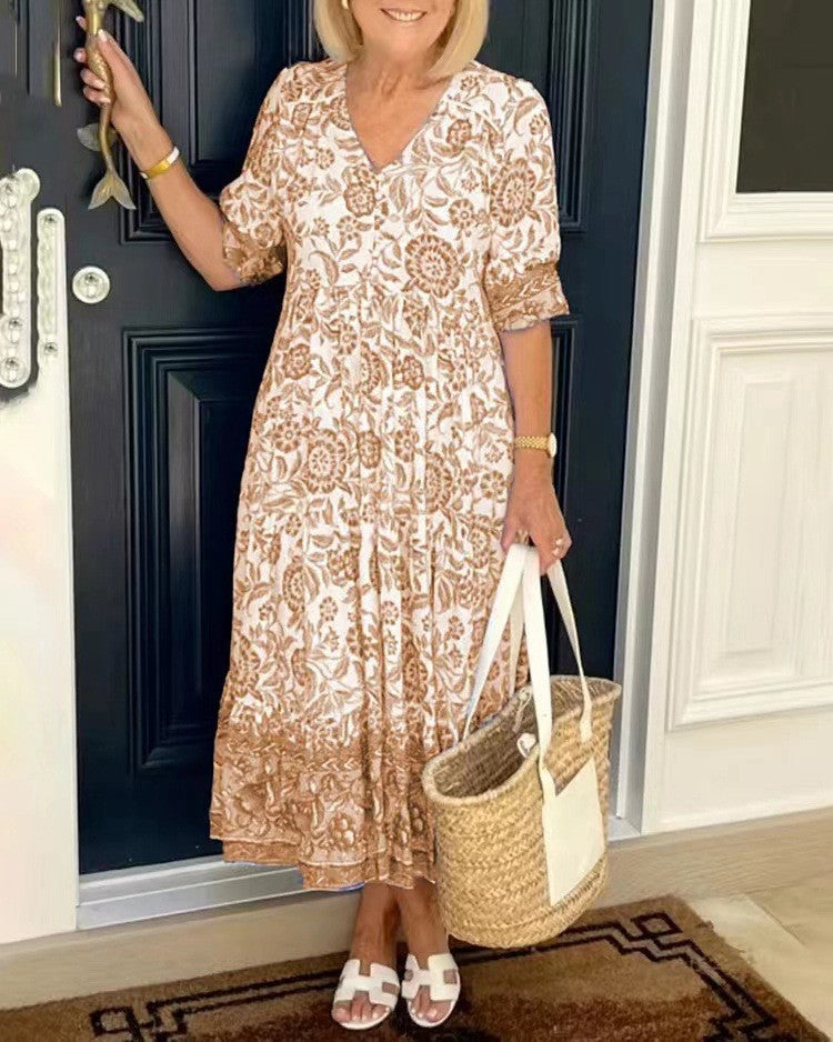 Trina Abito Donna Maxi Floreale – Vestito Scollo V Leggero Elegante Casual