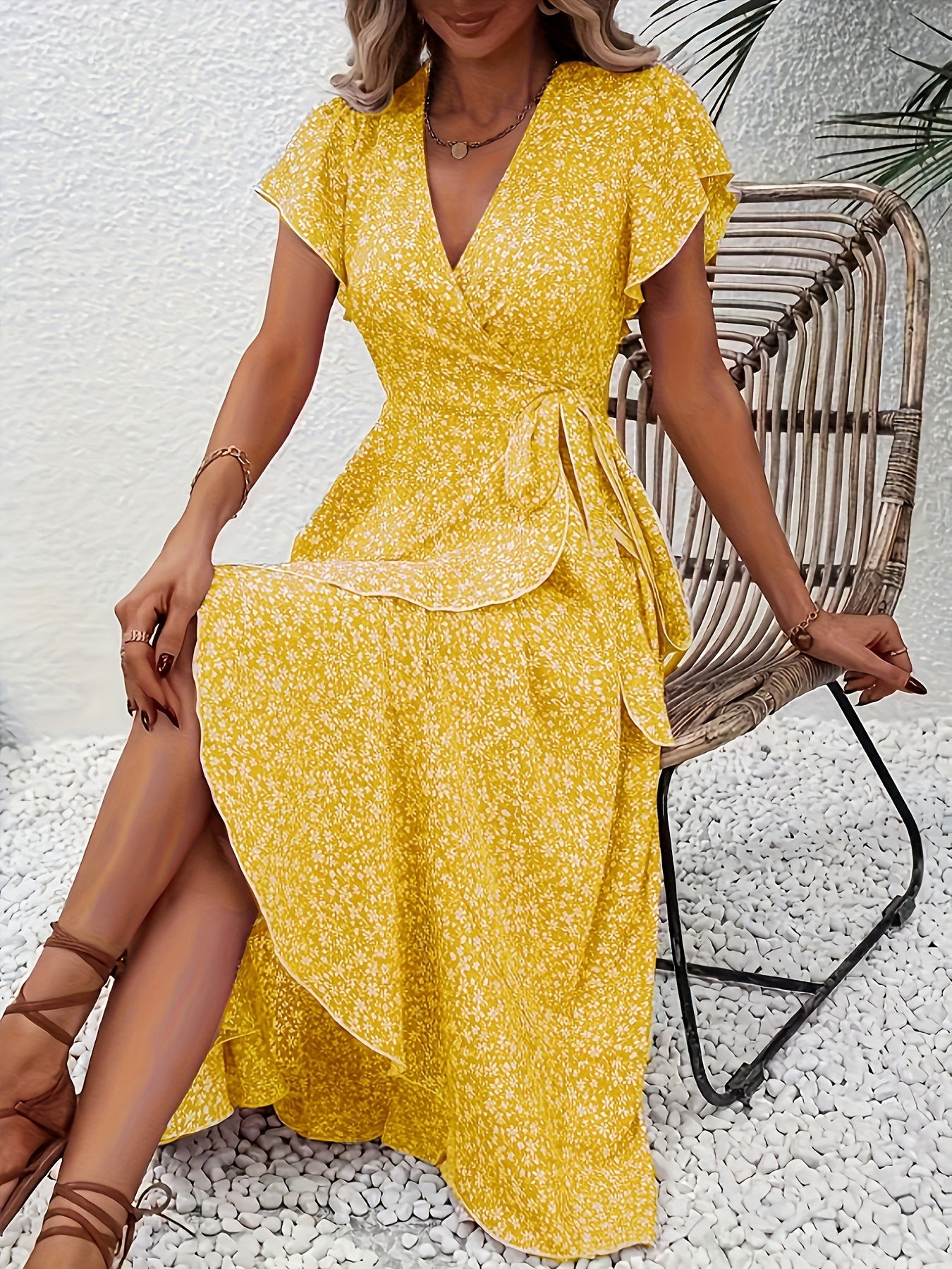 Grace Women's Maxi Dress – Floral Style, V-Neck & Elegant Wrap Design