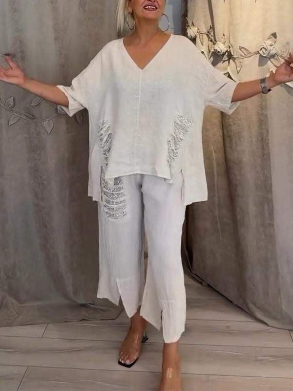 Shiara Ensemble Femme Deux Pièces – Ensemble Oversize avec Taille Élastique et Pantalons Amples