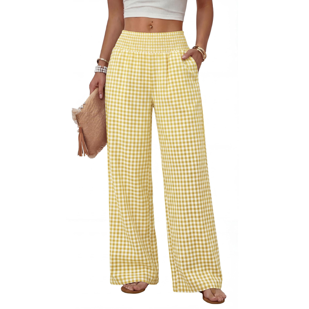Elena Pantaloni Wide Leg Donna – Modello a Vita Alta con Tasche