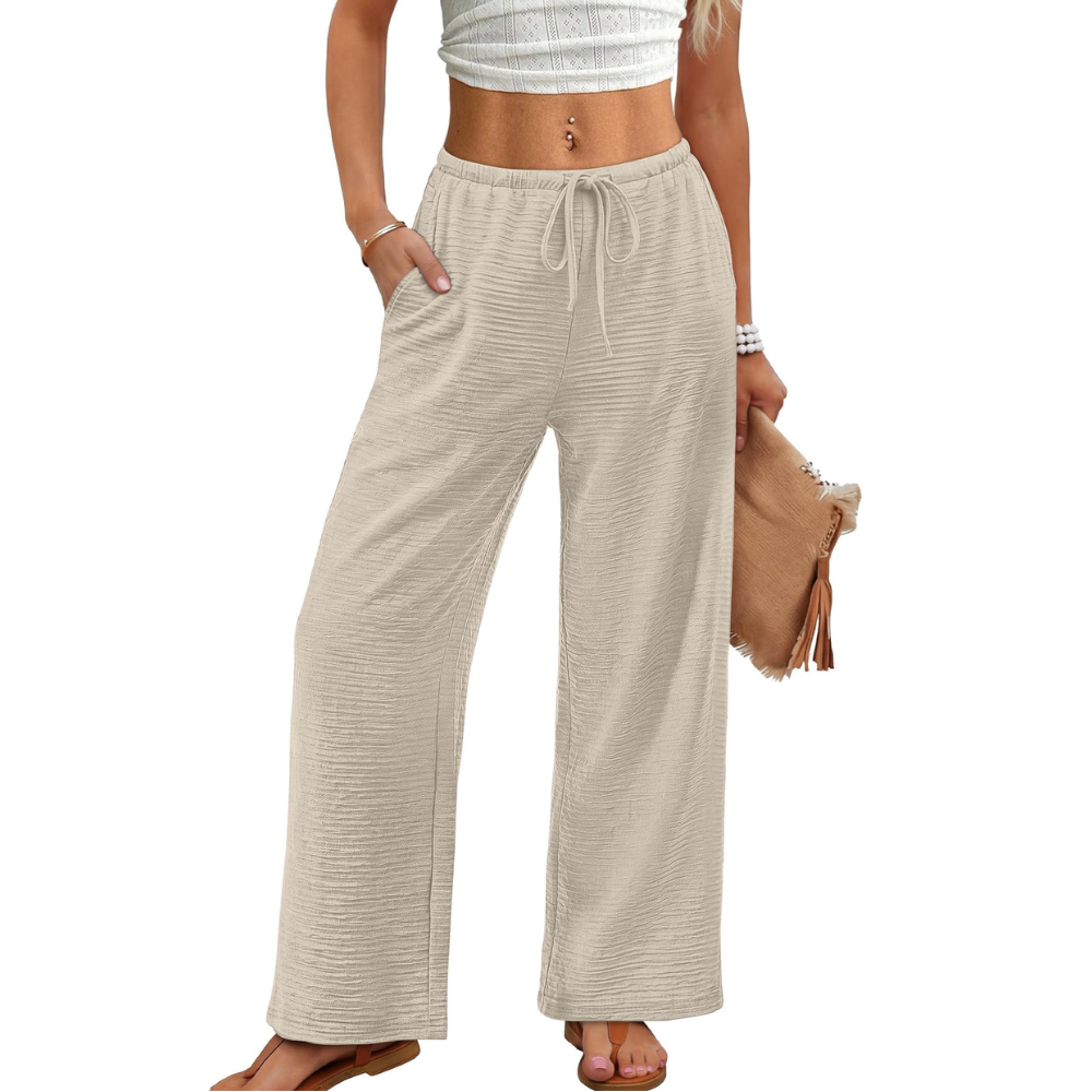 Celeste Pantalon Palazzo Femme – Modèle Jambe Large avec Cordon de Serrage et Poches Profondes