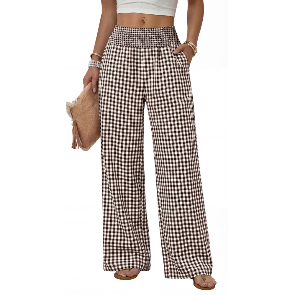 Elena Pantaloni Wide Leg Donna – Modello a Vita Alta con Tasche