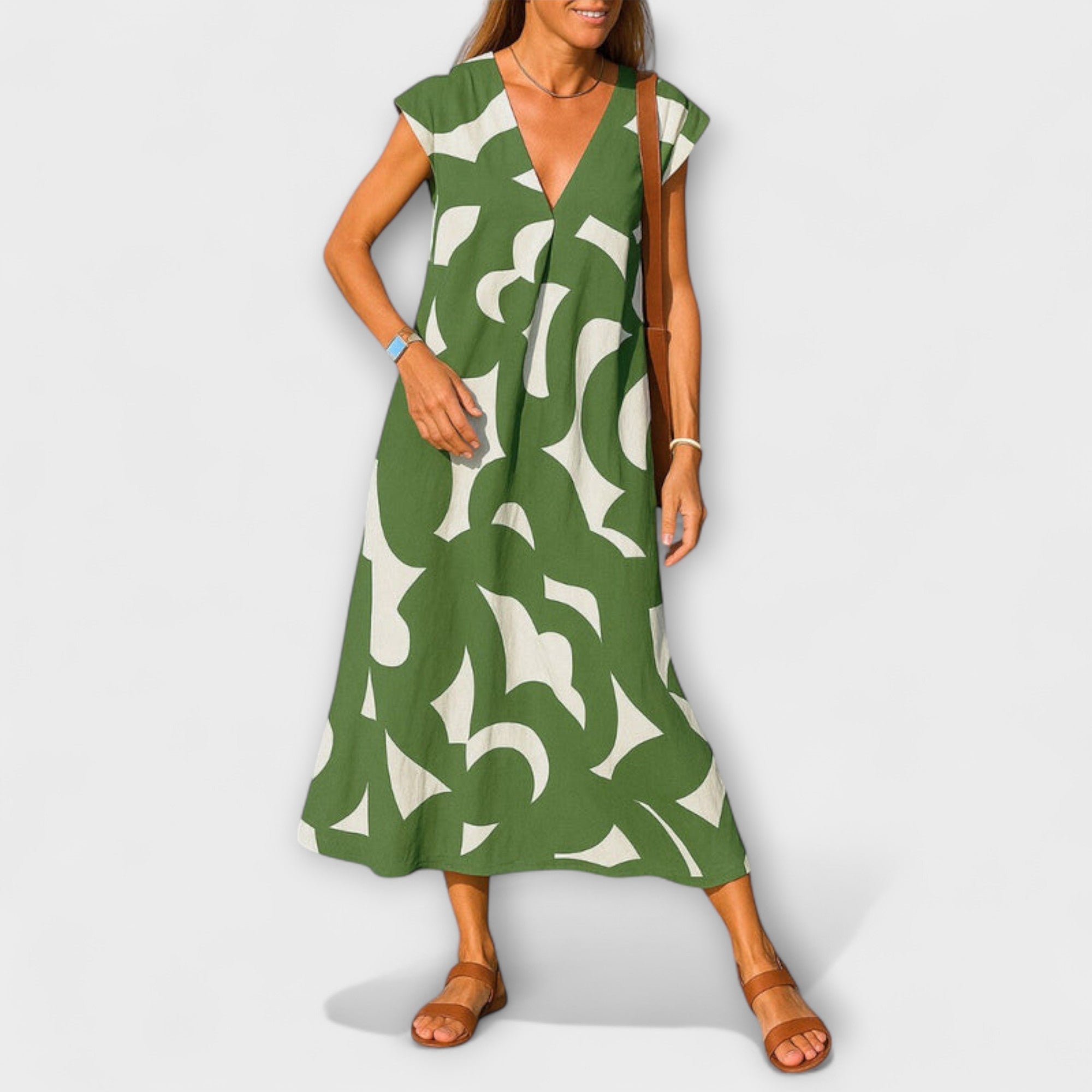 Sorisa Vestido Mujer Escote en V – Vestido Ligero y Fluido, Estilo Versátil Casual Chic