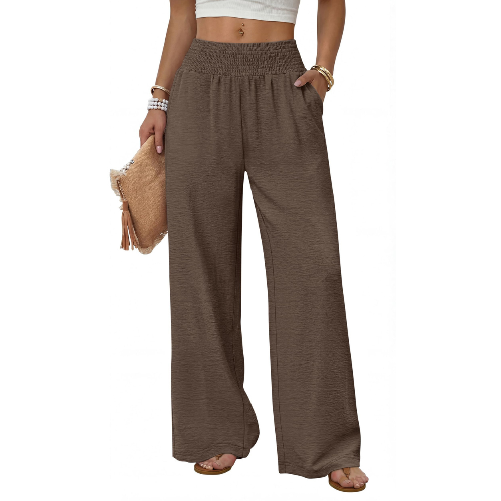Elena Pantaloni Wide Leg Donna – Modello a Vita Alta con Tasche