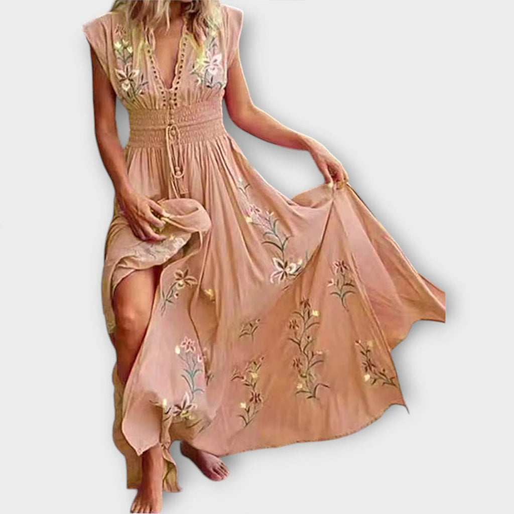 Elena Abito Donna Boho Ricamato – Vestito Estivo Vita Segnata, Elegante Casual Chic