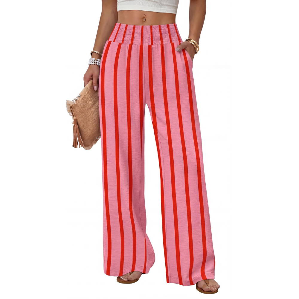 Elena Pantaloni Wide Leg Donna – Modello a Vita Alta con Tasche