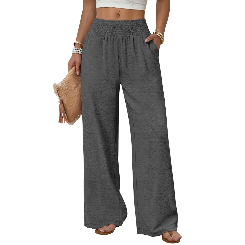 Elena Pantaloni Wide Leg Donna – Modello a Vita Alta con Tasche