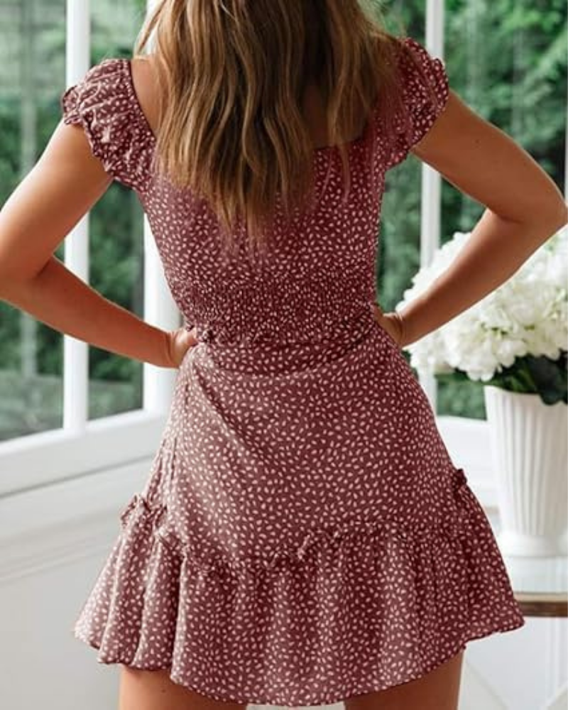 Lydia Abito Mini Donna – Scollo a Cuore, Stampa Floreale e Maniche con Volant