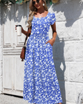 Amelia Maxikleid für Damen – quadratischer Ausschnitt, Petalärmel und Seitentaschen