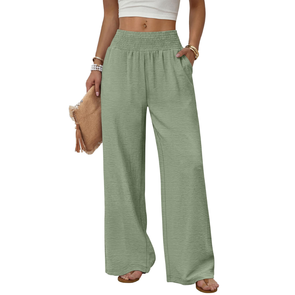 Elena Pantaloni Wide Leg Donna – Modello a Vita Alta con Tasche