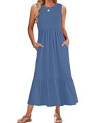 Harper Women's Maxi Dress – Empire Waistcoat with Tiered Ruffles and Side Pockets