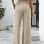 Elena Pantaloni Wide Leg Donna – Modello a Vita Alta con Tasche
