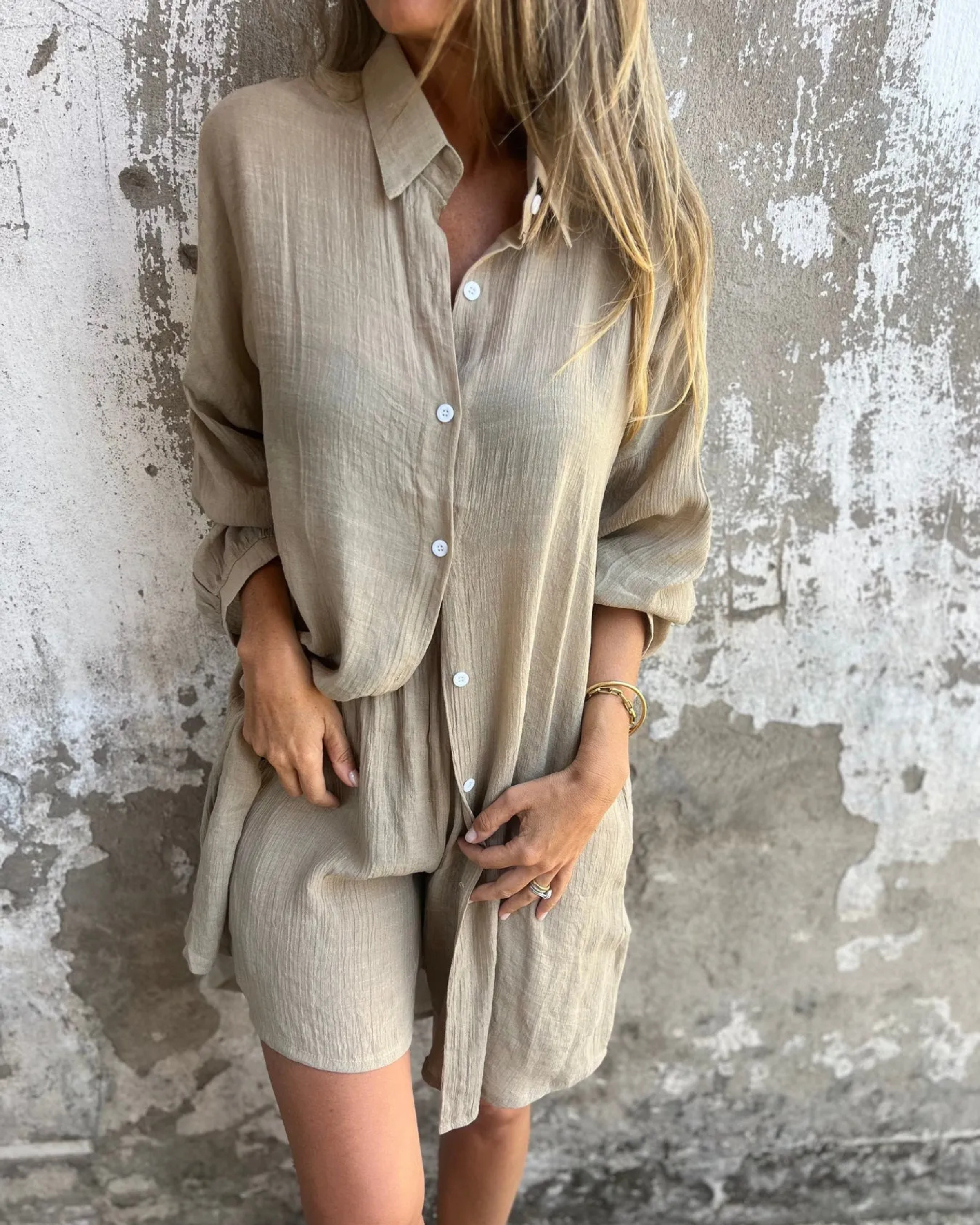 Zayla Ensemble Femme – Set Co-ord Taupe, Blazer Court & Pantalon Taille Haute
