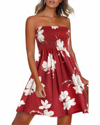 Valeria - Abito Donna Mini Strapless Floreale con Corpetto Elasticizzato Estivo