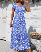 Amelia Maxikleid für Damen – quadratischer Ausschnitt, Petalärmel und Seitentaschen