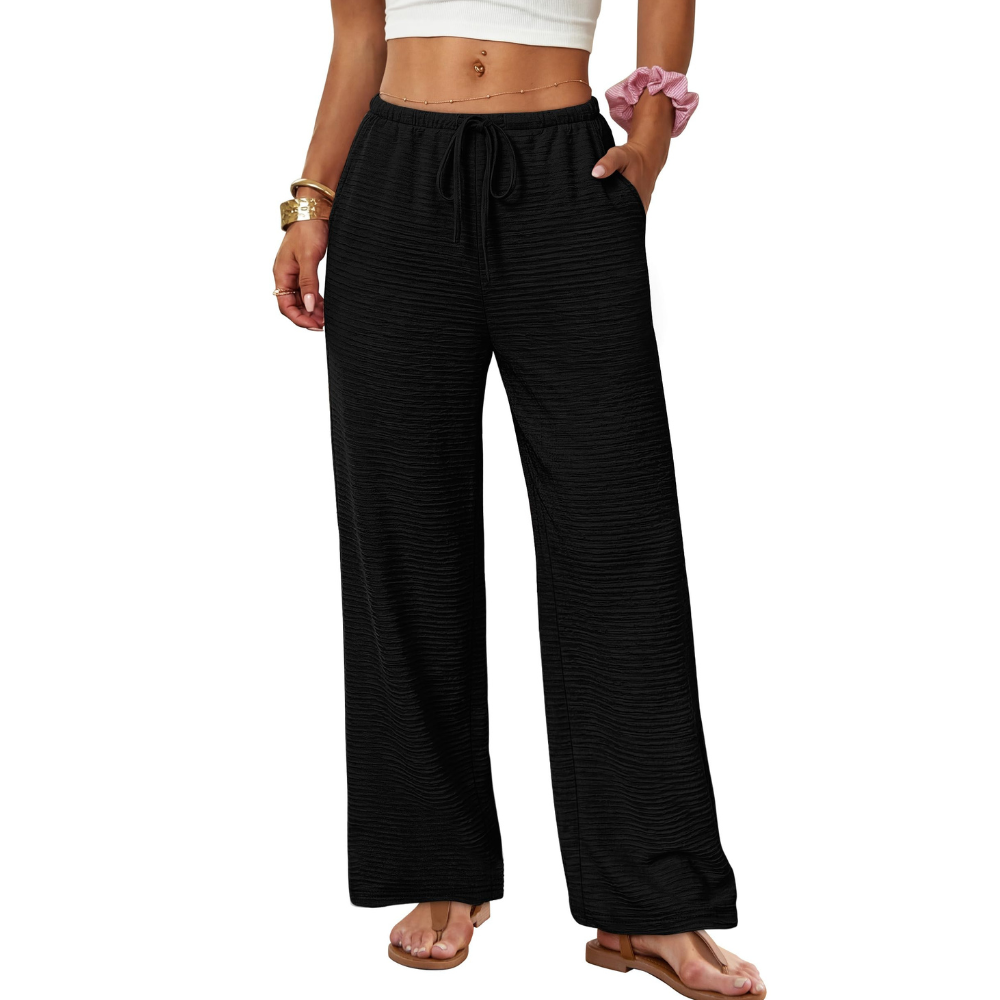 Celeste Pantaloni Palazzo Donna – Modello Wide Leg con Coulisse e Tasche Profonde
