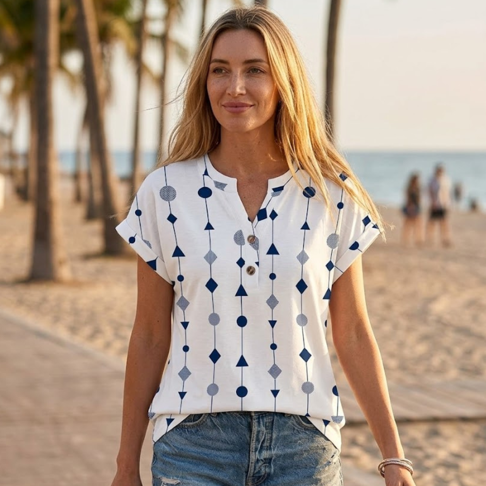 Chiara Blouse Femme – Col V, Manches Courtes, Top Bohème Élégant Décontracté S-3XL