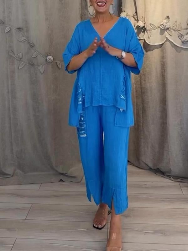 Shiara Ensemble Femme Deux Pièces – Ensemble Oversize avec Taille Élastique et Pantalons Amples