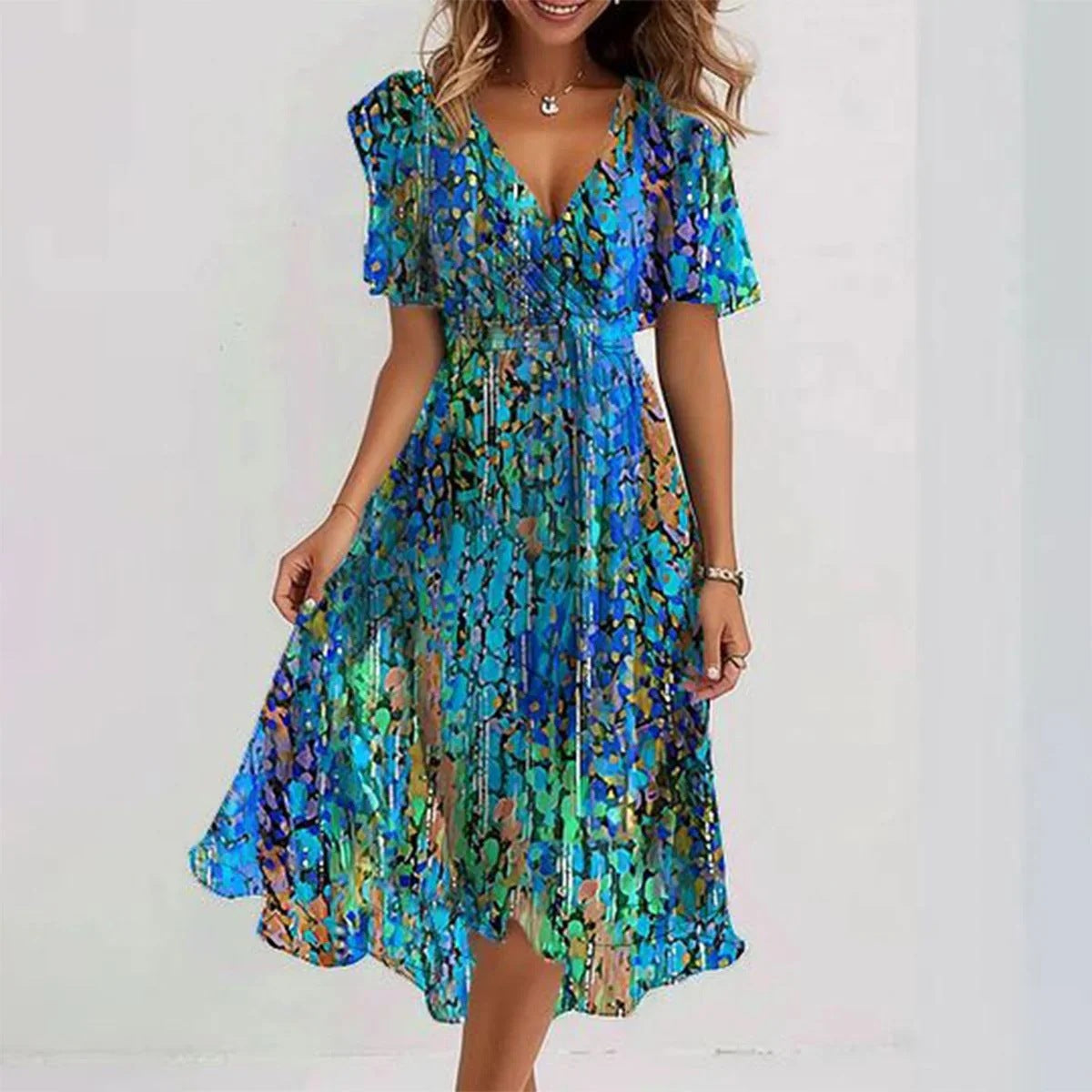 Everly Vestito Midi Donna – Floreale, Scollo a V Elegante & Vestibilità Fluida