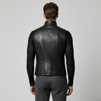 Gilet in pelle con zip e fibbia sul collo