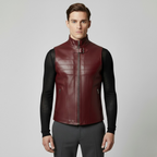 Gilet in pelle con zip e fibbia sul collo