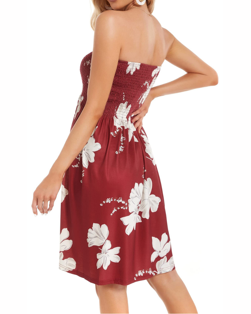 Valeria - Abito Donna Mini Strapless Floreale con Corpetto Elasticizzato Estivo