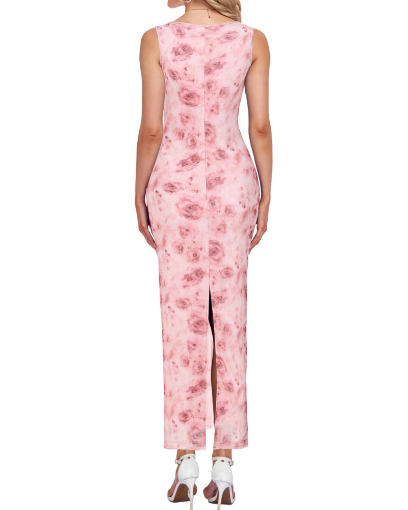 Scarlett Abito Maxi Donna – Mesh Elasticizzato, Girocollo e Vestibilità Bodycon