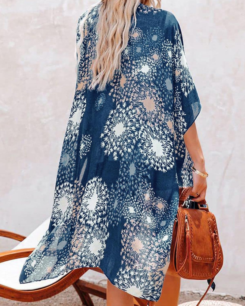 Eliza langt kimono til kvinder – blomstret chiffon, korte ærmer og løs pasform