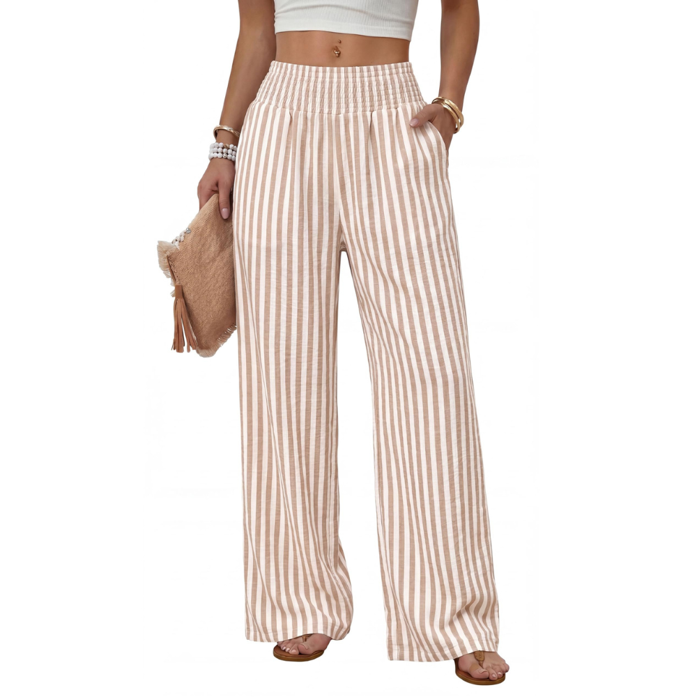 Elena Pantaloni Wide Leg Donna – Modello a Vita Alta con Tasche