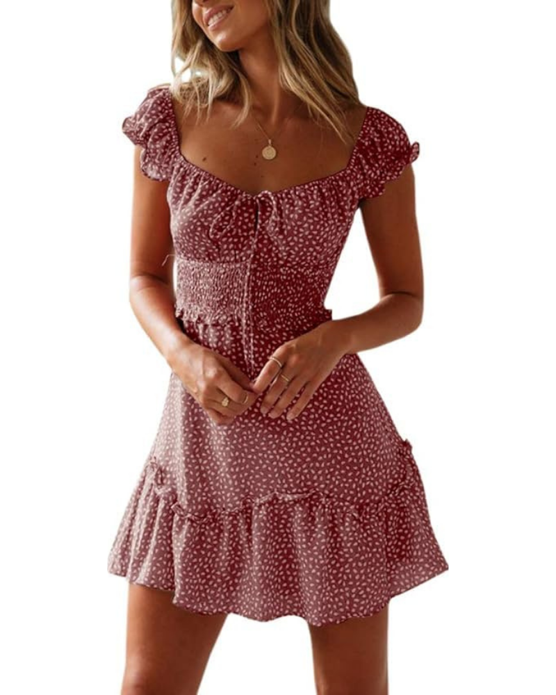 Lydia Abito Mini Donna – Scollo a Cuore, Stampa Floreale e Maniche con Volant