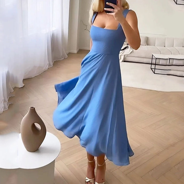 Sussie Abito Donna Midi Elegante – Vestito Scollo Quadrato, Cerimonia Chic