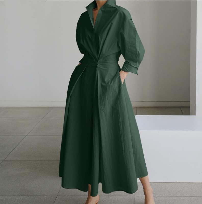 Selena Abito Lungo Donna – Vestito Maxi Casual Elegante con Bottoni e Maniche Lunghe