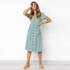 Laura Robe Midi Femme – Robe d’Été Décontractée avec Poches et Col V