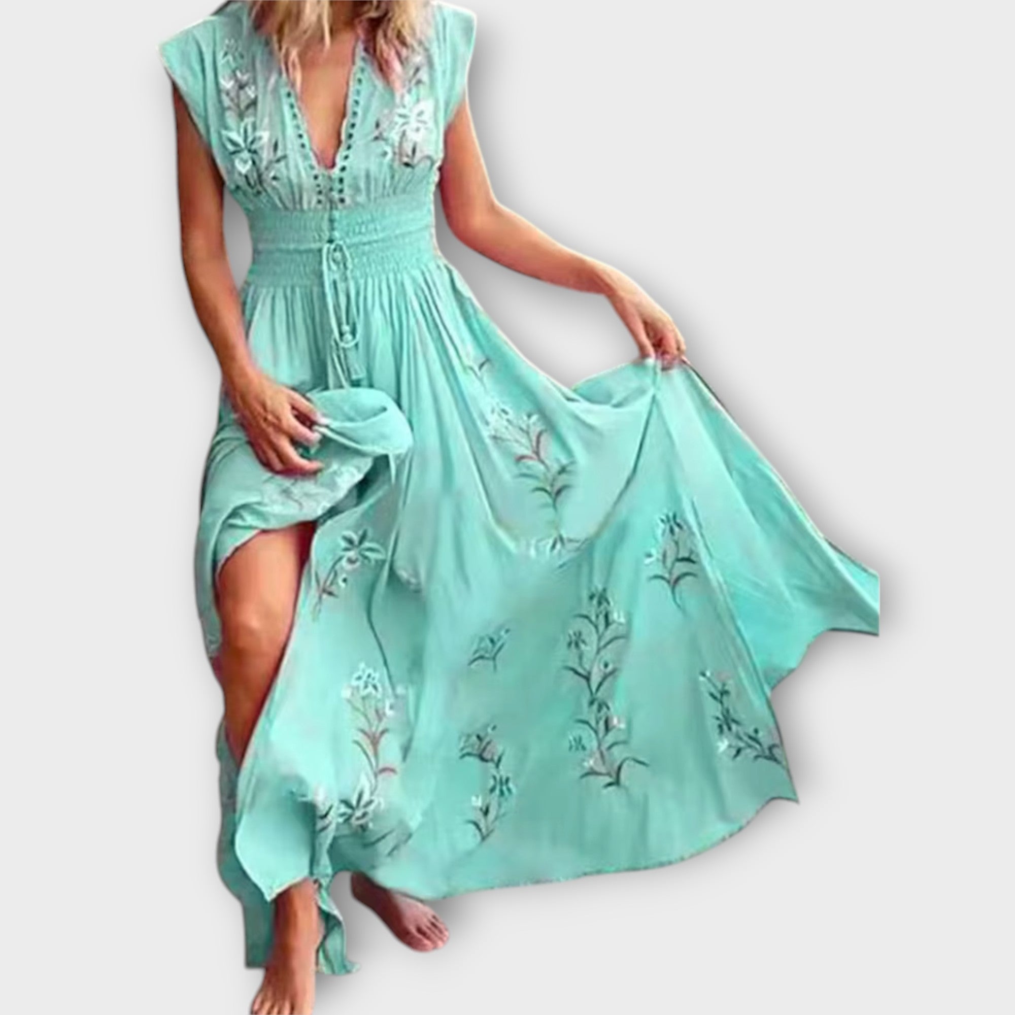 Elena Abito Donna Boho Ricamato – Vestito Estivo Vita Segnata, Elegante Casual Chic