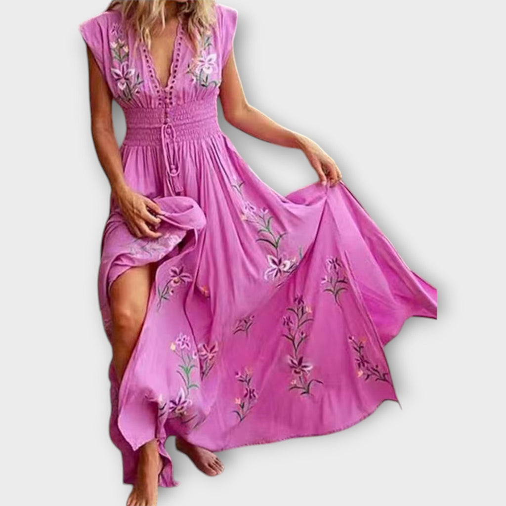 Elena Abito Donna Boho Ricamato – Vestito Estivo Vita Segnata, Elegante Casual Chic