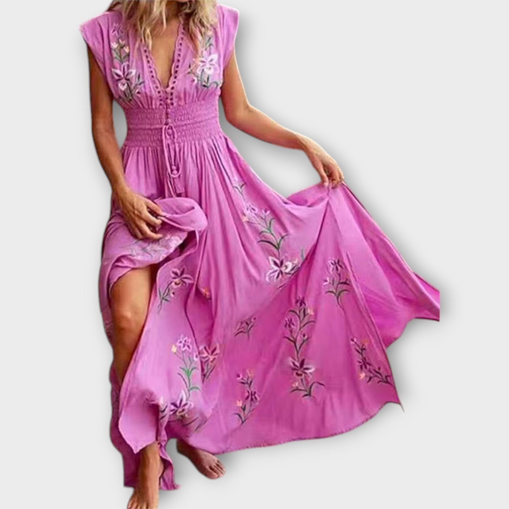 Elena Abito Donna Boho Ricamato – Vestito Estivo Vita Segnata, Elegante Casual Chic