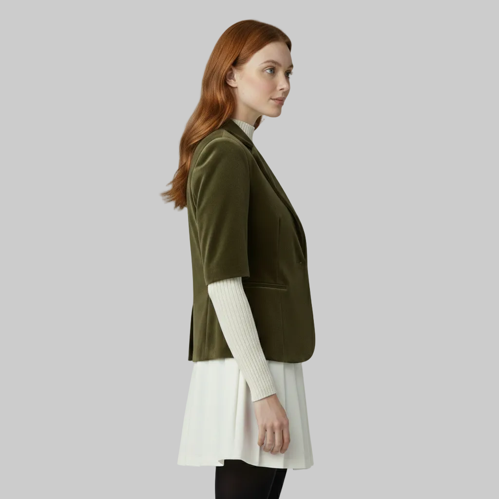 Veste tailleur en velours à manches courtes
