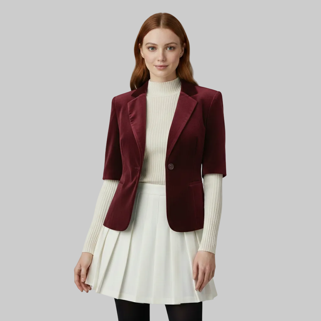 Veste tailleur en velours à manches courtes