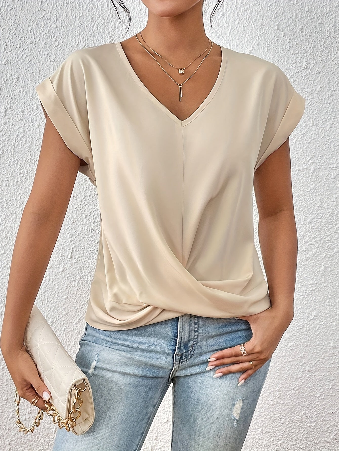 Yasmine Top Donna – Scollo a V con Nodo, Vestibilità Elegante & Comfort Quotidiano