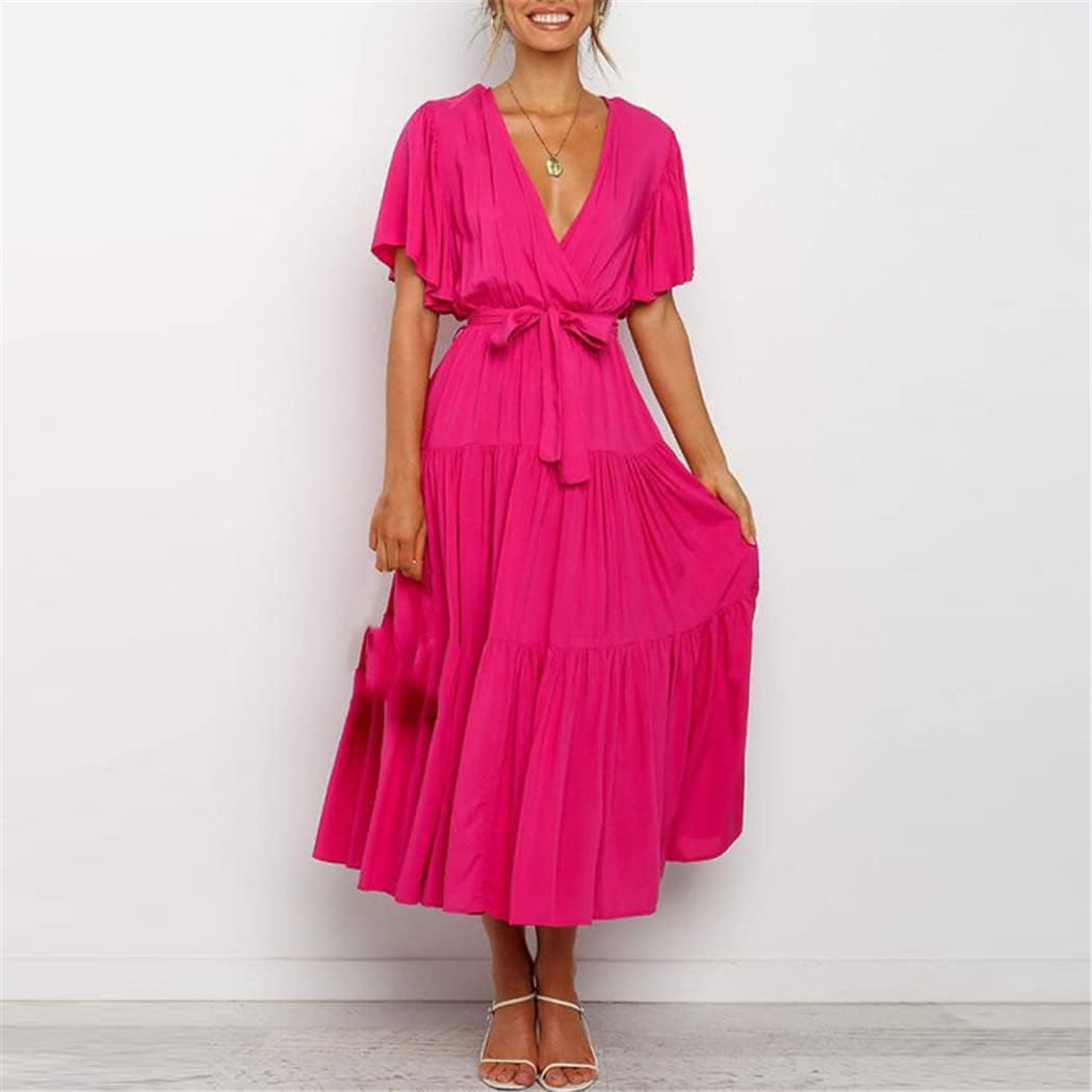 Elisa Vestito Maxi Boho da Donna – Abito Estivo Elegante con Vita Alta e Volant
