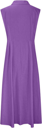 Aurora Abito Donna – Vestito Lungo Lino Cotone, Senza Maniche, Bottoni
