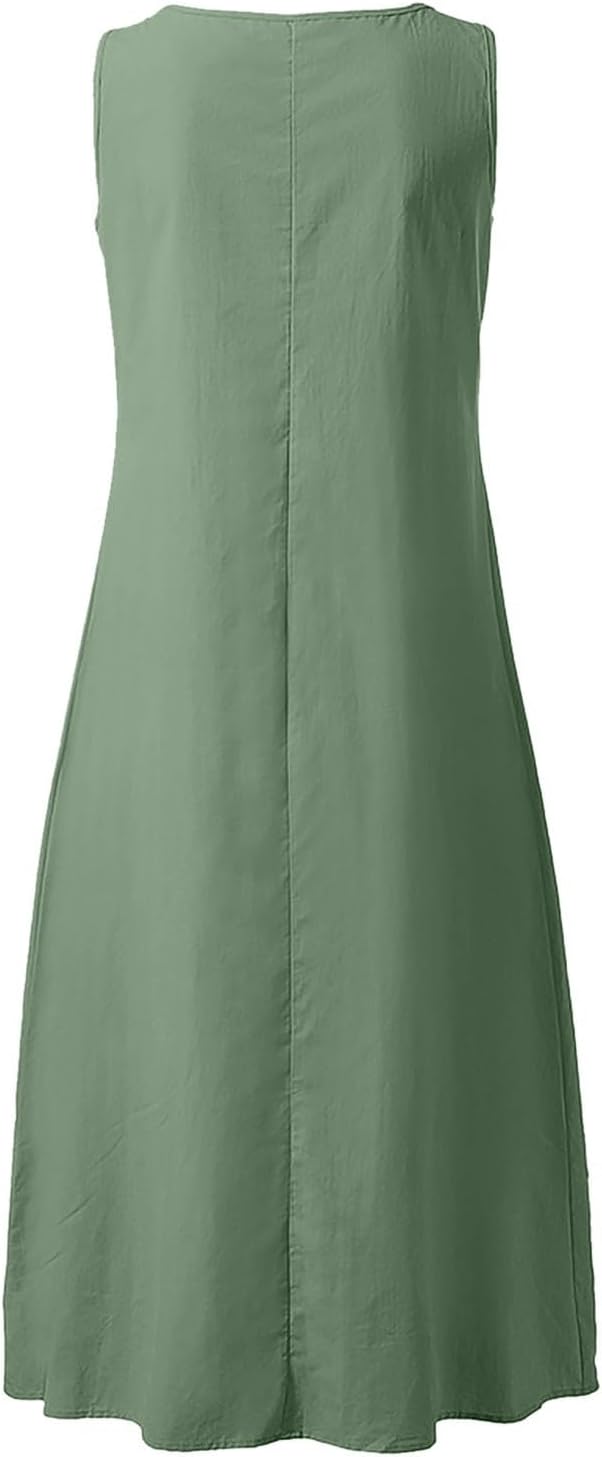 Giulia Vestito Maxi in Lino da Donna – Abito Estivo Senza Maniche con Tasche