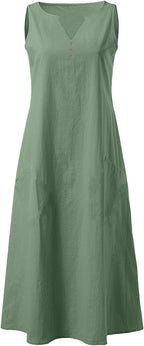 Giulia Robe Maxi en Lin pour Femme – Robe d'Été Sans Manches avec Poches
