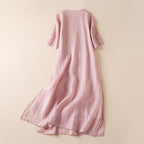 Amelia Women's Long Boho Dress – Cotton and Linen Dress with Floral Embroidery