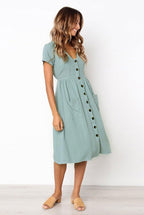 Laura Robe Midi Femme – Robe d’Été Décontractée avec Poches et Col V