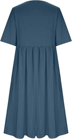 Elena Abito Donna Midi Cotone Lino – Vestito Casual Girocollo Maniche Corte Plus Size
