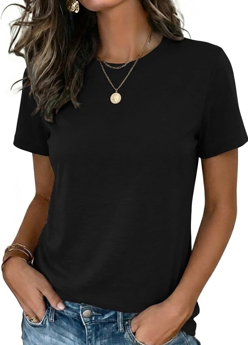 Giada Women's Basic Top – Crew Neck T-Shirt, Short Sleeves, Stretch Casual Top