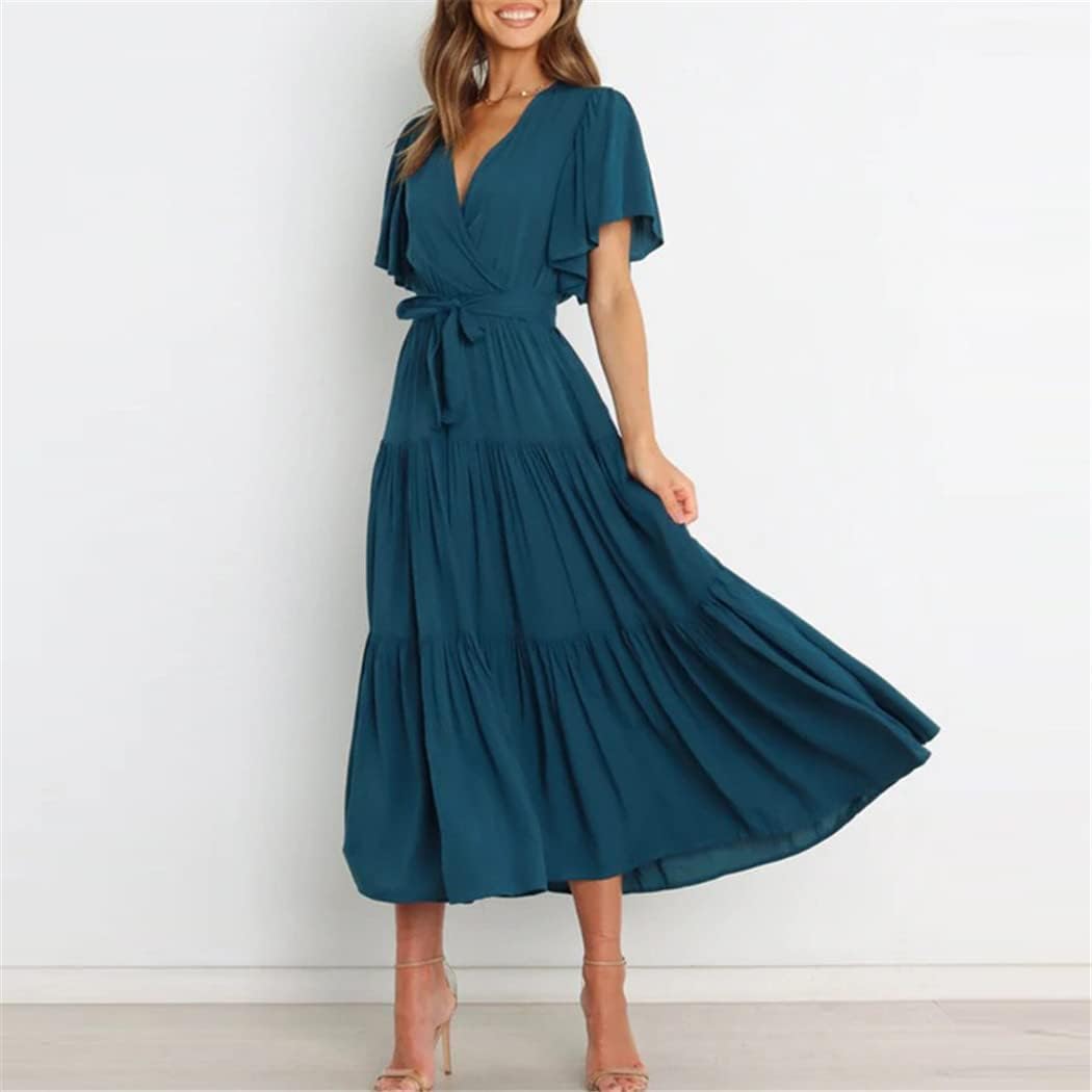 Elisa Vestito Maxi Boho da Donna – Abito Estivo Elegante con Vita Alta e Volant