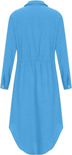 Sadie Abito Lino Donna – Vestito Midi Casual Elegante con Bottoni e Maniche Lunghe