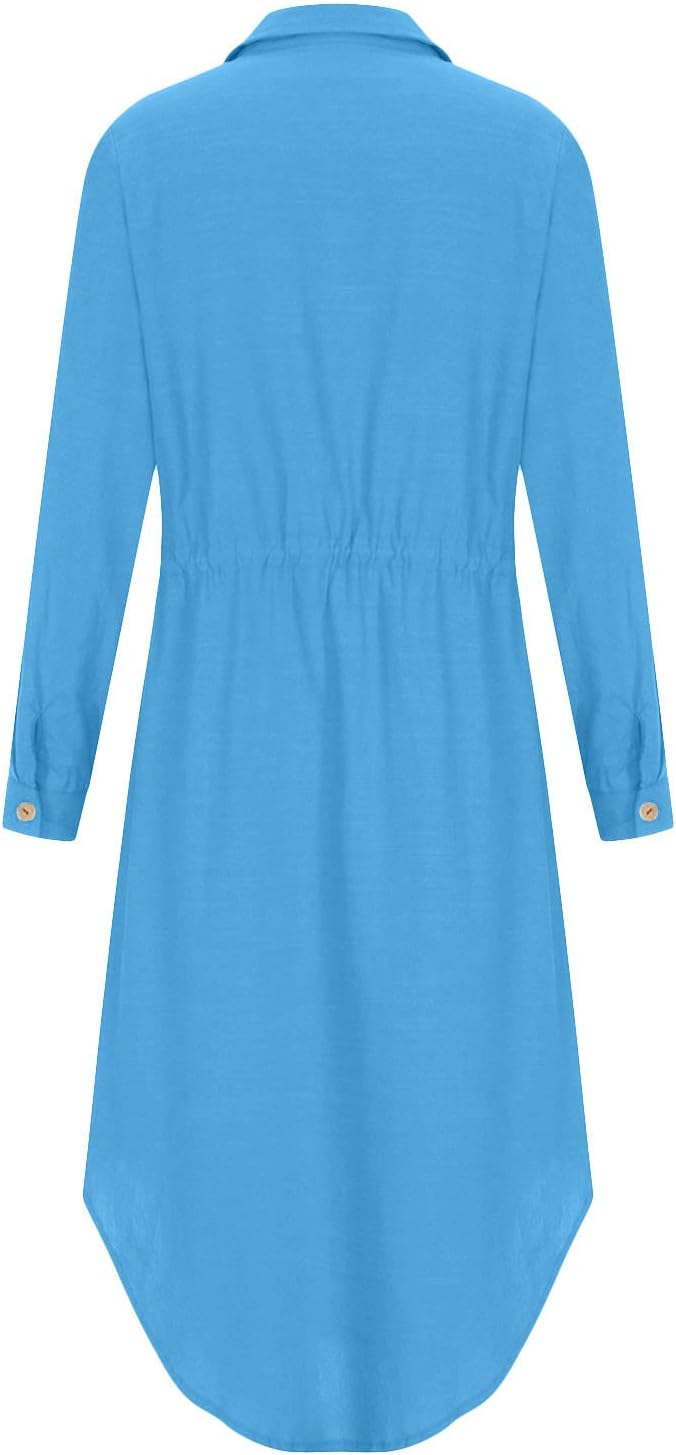 Sadie Abito Lino Donna – Vestito Midi Casual Elegante con Bottoni e Maniche Lunghe